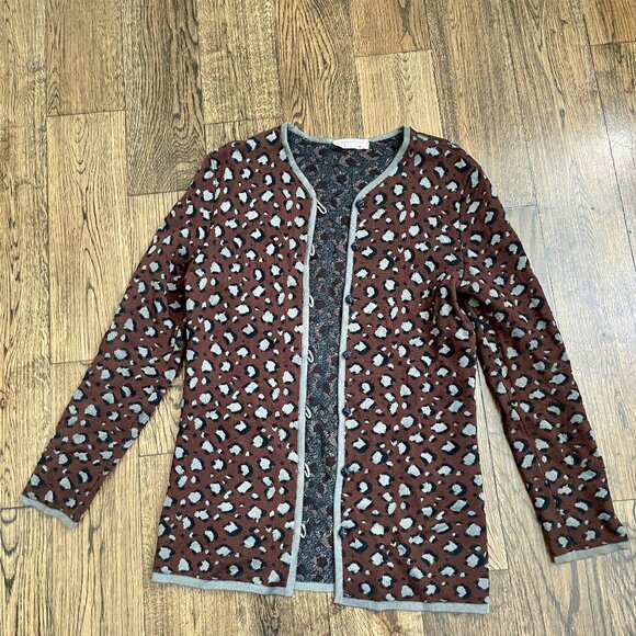 Vintage Yves Saint Laurent Rive Gauche Leopard Print Cardigan Sweater 36 French - Picture 1 of 10